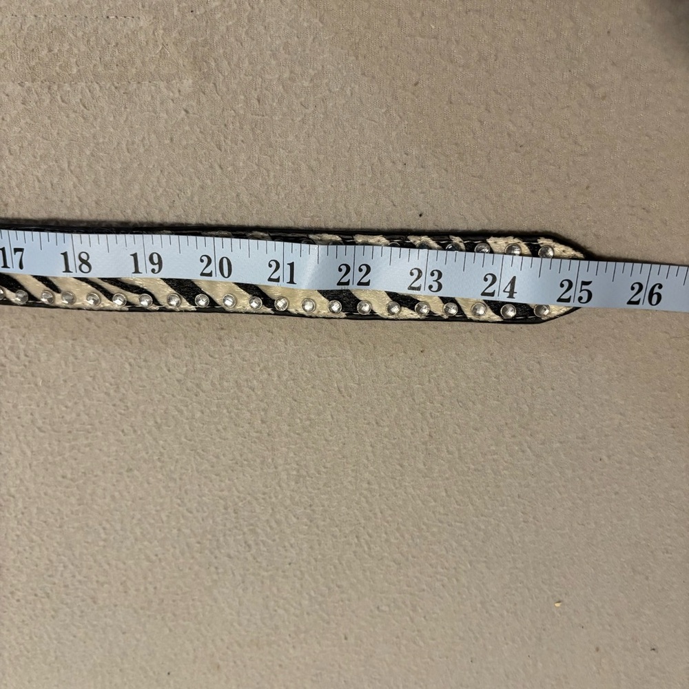 Nocona Western Belt Girls 20 Zebra Print Calf Hair Scalloped Edges Rhinestones - Picture 9 of 9